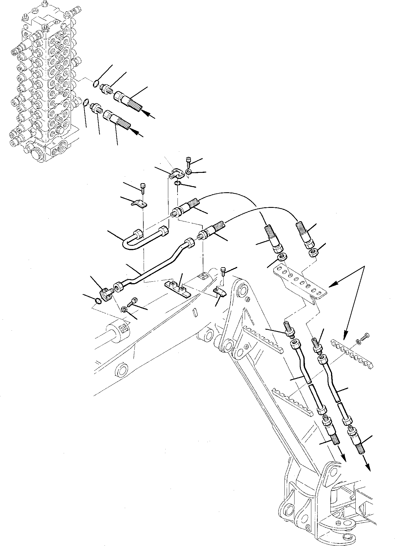 Komatsu parts book diagram for PC75-1 S/N 5000001-Up: HYDRAULIC PIPING (ARM CYLINDER LINE) (FOR 2-PIECE BOOM)