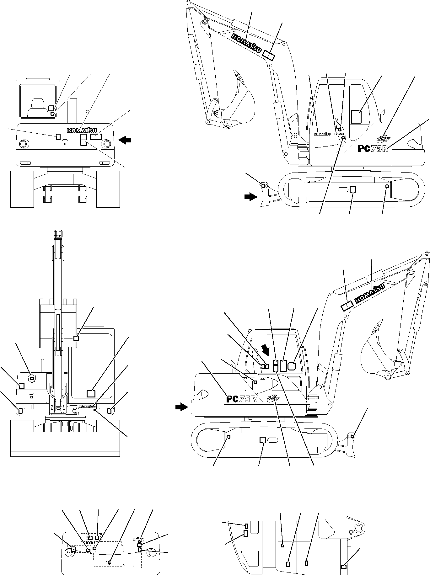 Komatsu parts book diagram for PC75R-2 USA S/N 22E5200001-Up: MARK PLATE