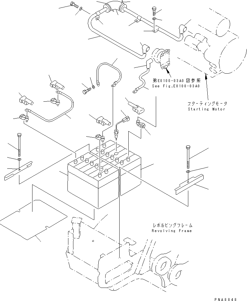 Komatsu parts book diagram for PC75UD-2 S/N 5001-UP: BATTERY AND MOUNTING