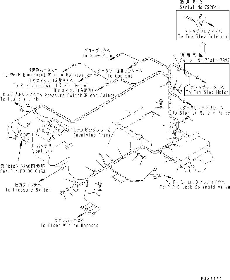 Komatsu parts book diagram for PC75UD-2 S/N 5001-UP: ELECTRICAL (MAIN HARNESS) (CANOPY AND CAB) (FOR MONO BOOM)(#7075-)
