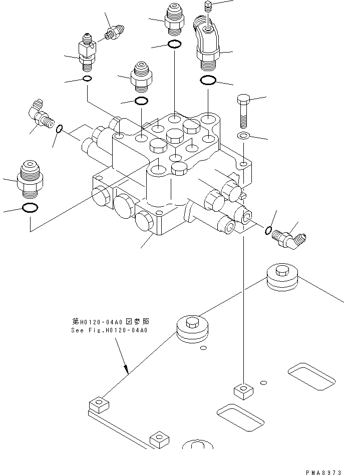 Komatsu parts book diagram for PC75UD-2 S/N 5001-UP: MAIN VALVE (MOUNT AND ELBOW) (FOR FRONT VALVE)