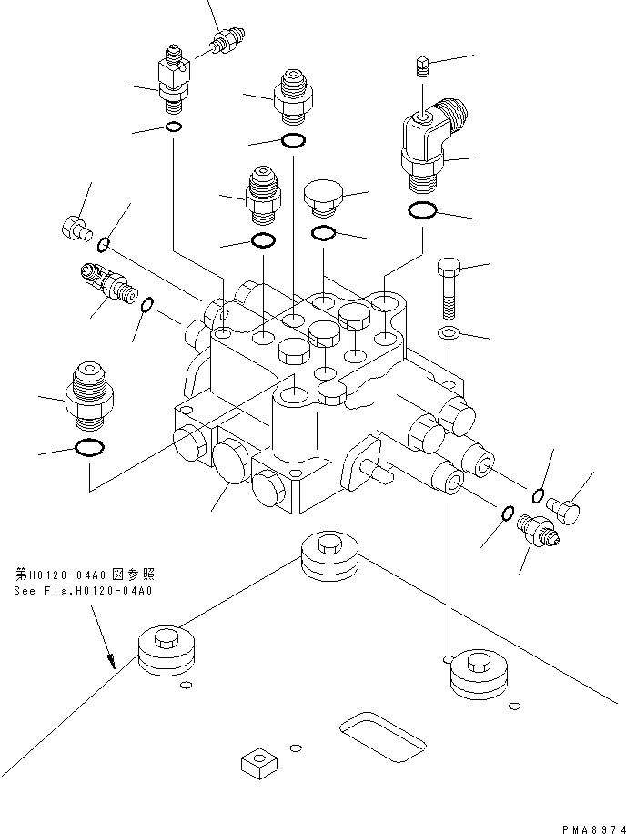 Komatsu parts book diagram for PC75UD-2 S/N 5001-UP: MAIN VALVE (MOUNT AND ELBOW) (FOR REAR VALVE)