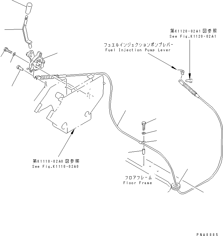 Komatsu parts book diagram for PC75UD-2 S/N 5001-UP: FLOOR FRAME (FUEL CONTROL LEVER)(#5001-10370)