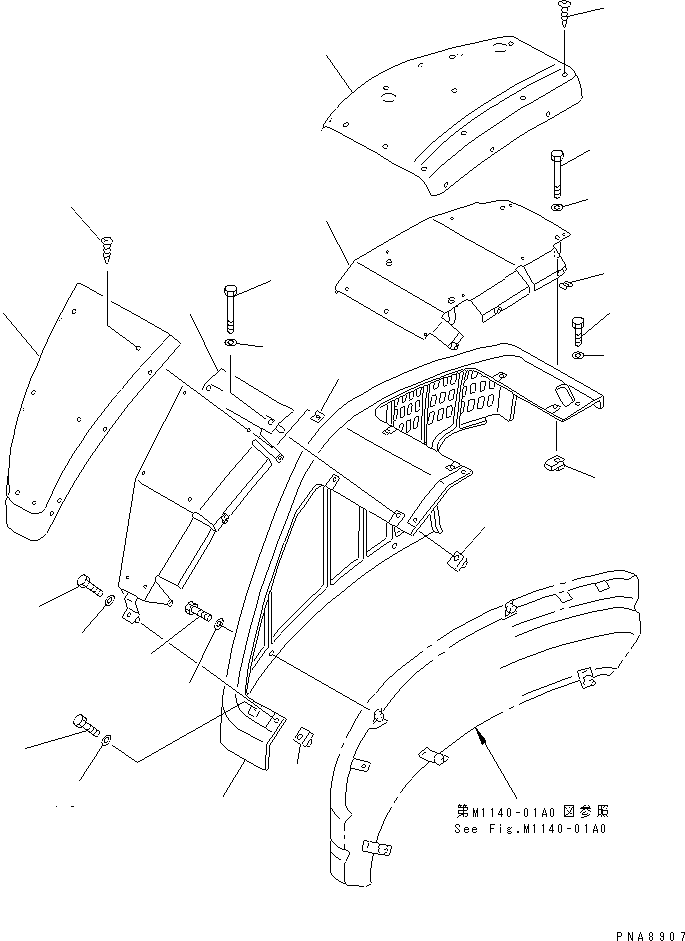 Komatsu parts book diagram for PC75UD-2 S/N 5001-UP: FRONT COVER (TANK COVER)(#5001-10370)