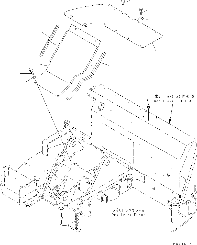 Komatsu parts book diagram for PC75UD-2 S/N 5001-UP: FRONT COVER (FRONT COVER) (CAB) (FOR EXHAUST PIPE UPWARD)(#11105-)
