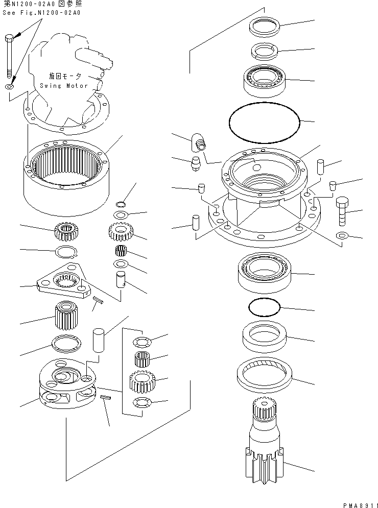 Komatsu parts book diagram for PC75UD-2 S/N 5001-UP: SWING MACHINERY AND MOTOR (SWING MACHINERY)(#5001-7927)