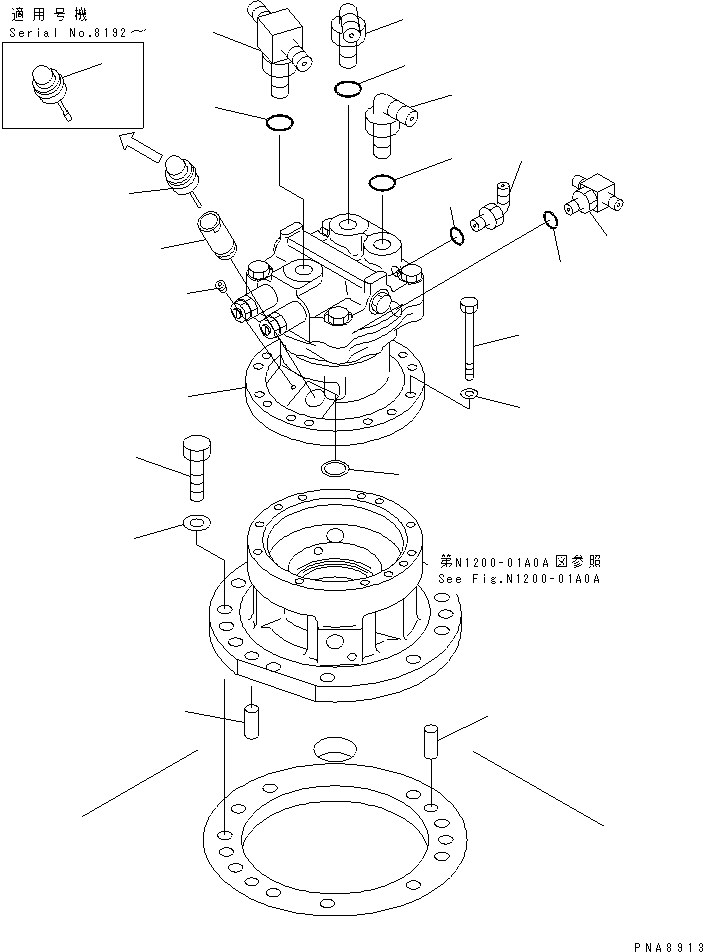 Komatsu parts book diagram for PC75UD-2 S/N 5001-UP: SWING MACHINERY AND MOTOR (MOUNT AND ELBOW)(#7928-)