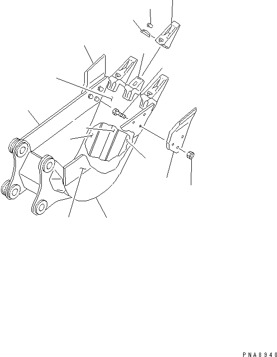 Komatsu parts book diagram for PC75UD-2 S/N 5001-UP: BUCKET ? 0.11M3 (MINI 0.18M3) WIDTH 550MM(#10371-)