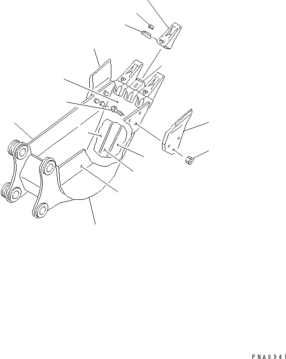 Komatsu parts book diagram for PC75UD-2 S/N 5001-UP: BUCKET ? 0.08M3 (MINI 0.14M3) WIDTH 450MM(#10371-)