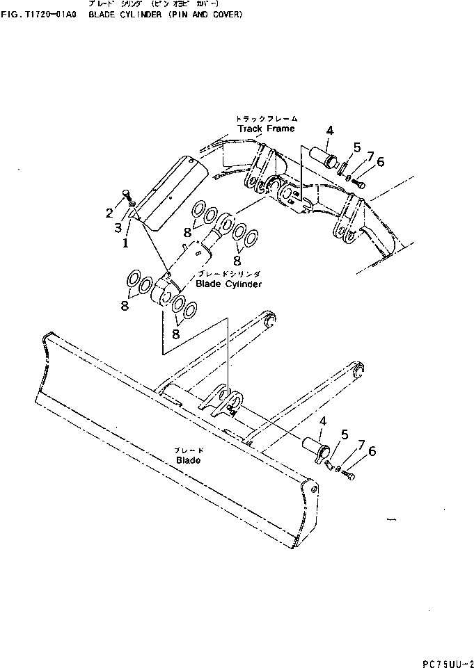 Komatsu parts book diagram for PC75UD-2 S/N 5001-UP: BLADE CYLINDER (PIN AND COVER)