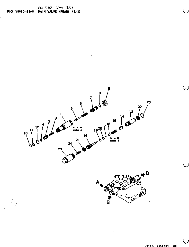 Komatsu parts book diagram for PC75UD-2 S/N 5001-UP: MAIN VALVE (REAR) (3/3)