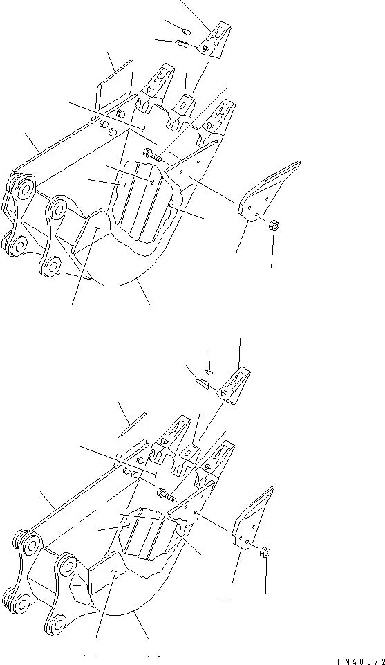 Komatsu parts book diagram for PC75UD-2 S/N 5001-UP: BUCKET (VERTICAL PIN TYPE ? WITHOUT ADJUSTER)                     (FOR NARROW WIDTH BACKET) (2/2)(#10371-)