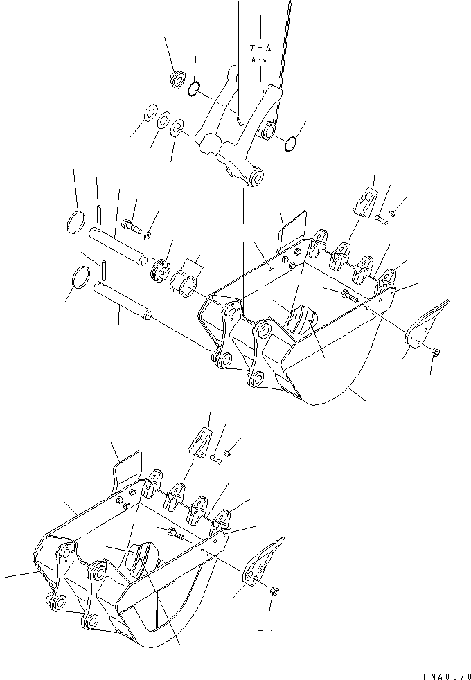 Komatsu parts book diagram for PC75UD-2 S/N 5001-UP: BUCKET (HORIZONTAL PIN TYPE ? WITH ADJUSTER)(#10371-)
