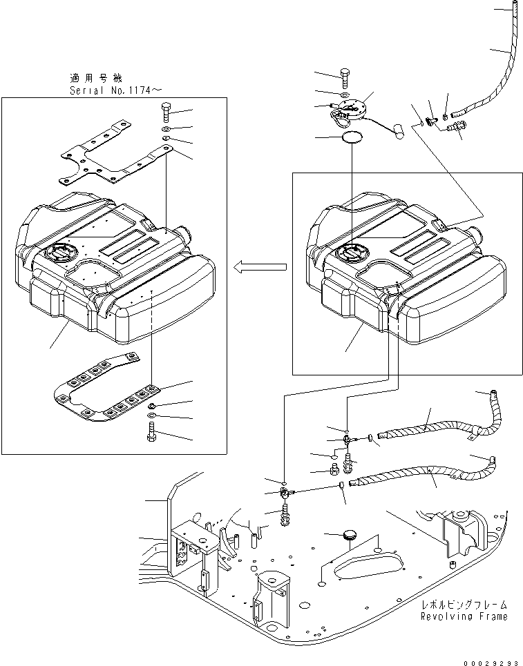Komatsu parts book diagram for PC78MR-6 S/N 1001-UP (For North America): FUEL TANK (TANK)
