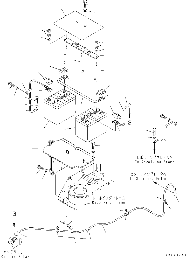 Komatsu parts book diagram for PC78MR-6 S/N 1001-UP (For North America): BATTERY AND MOUNTING