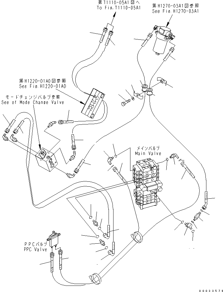 Komatsu parts book diagram for PC78MR-6 S/N 1001-UP (For North America): ATTACHMENT LINE (ATTACHMENT LINE AND FLOOR LINE) (WITH SERVICE VALVE) (YELLOW)(#1001-1016)