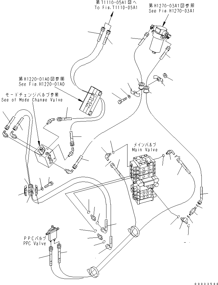 Komatsu parts book diagram for PC78MR-6 S/N 1001-UP (For North America): ATTACHMENT LINE (ATTACHMENT LINE AND FLOOR LINE) (WITH SERVICE VALVE) (YELLOW)(#1017-)