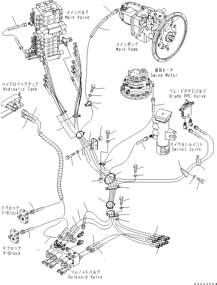 Komatsu parts book diagram for PC78MR-6 S/N 1001-UP (For North America): P.P.C MAIN LINE (2/4) (BLADE)(#1015-)