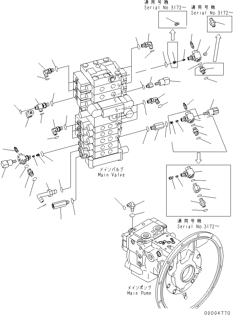 Komatsu parts book diagram for PC78MR-6 S/N 1001-UP (For North America): P.P.C MAIN LINE (4/4) (BLADE)