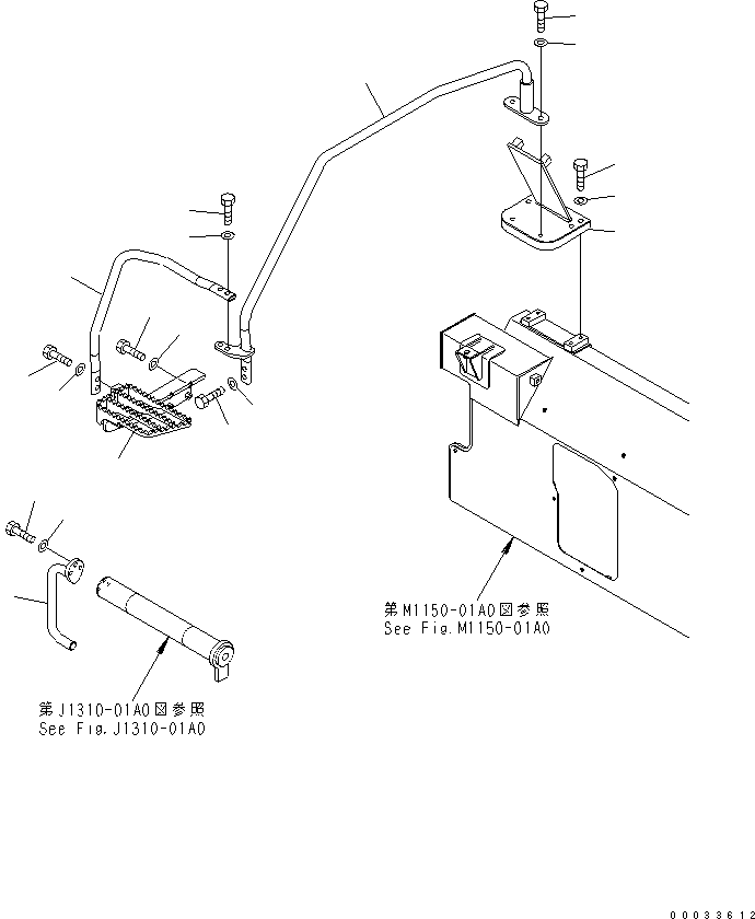 Komatsu parts book diagram for PC78MR-6 S/N 1001-UP (For North America): FRONT COVER (STEP AND HANDRAIL) (ATTACHMENT) (YELLOW)(#1095-)