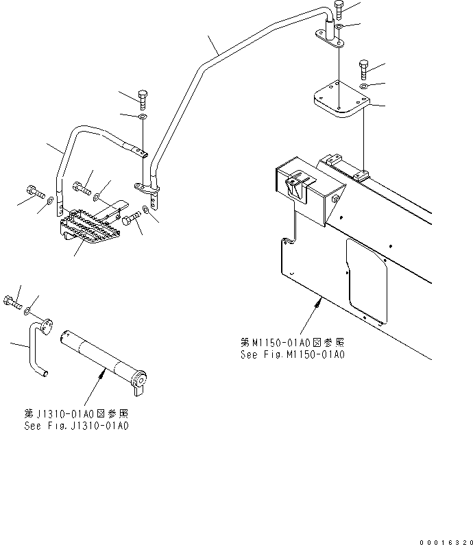 Komatsu parts book diagram for PC78MR-6 S/N 1001-UP (For North America): FRONT COVER (STEP AND HANDRAIL) (YELLOW)(#1095-)