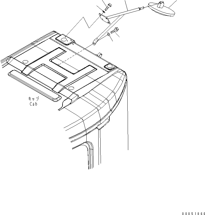 Komatsu parts book diagram for PC78MR-6 S/N 1001-UP (For North America): REAR VIEW MIRROR RH (FOR ISO VISIBILITY)(#2665-)