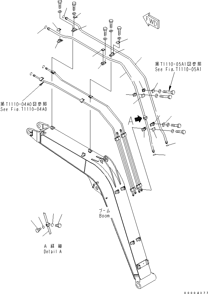 Komatsu parts book diagram for PC78MR-6 S/N 1001-UP (For North America): BOOM (ATTACHMENT PIPING) (YELLOW)