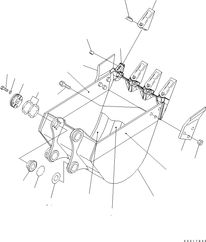 Komatsu parts book diagram for PC78MR-6 S/N 1001-UP (For North America): BUCKET ? 0.25M3 WIDTH 750MM (VERTICAL PIN TYPE) (YELLOW)(#1190-)