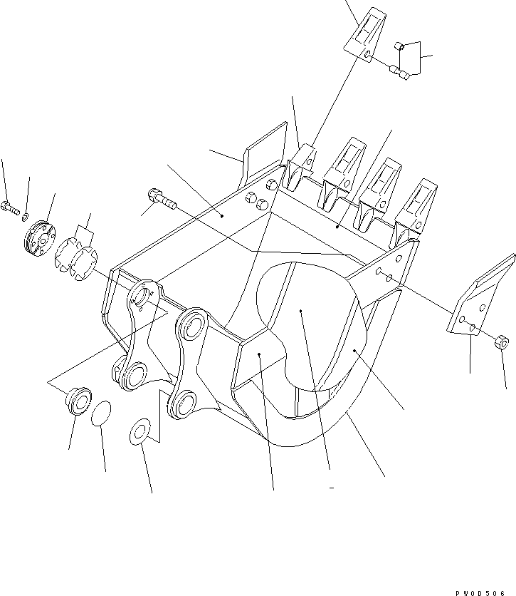 Komatsu parts book diagram for PC78MR-6 S/N 1001-UP (For North America): REINFORCED BUCKET ? 0.25M3 WIDTH 750MM (HORIZONTAL PIN TYPE)