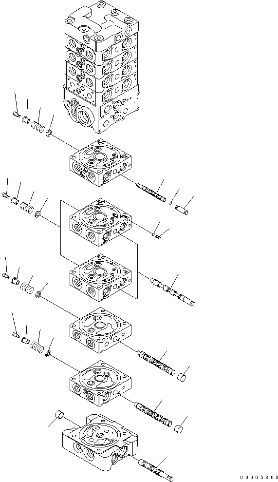 Komatsu parts book diagram for PC78MR-6 S/N 1001-UP (For North America): MAIN VALVE (9-VALVE) (10/25) (FOR BLADE)