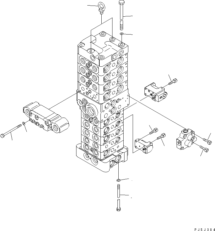 Komatsu parts book diagram for PC78MR-6 S/N 1001-UP (For North America): MAIN VALVE (9-VALVE) (13/25) (FOR BLADE) (WITH SERVICE VALVE)