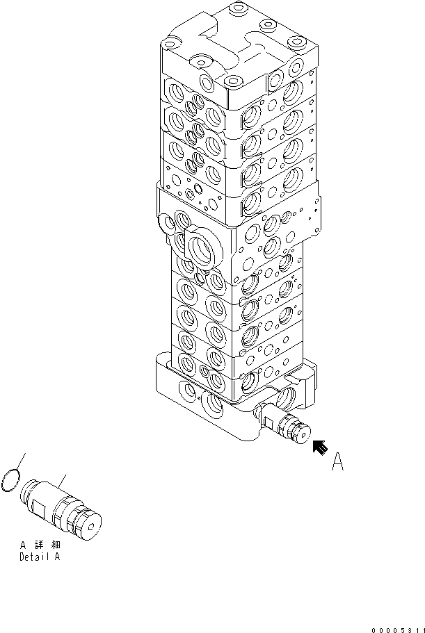 Komatsu parts book diagram for PC78MR-6 S/N 1001-UP (For North America): MAIN VALVE (9-VALVE) (16/25) (FOR BLADE)