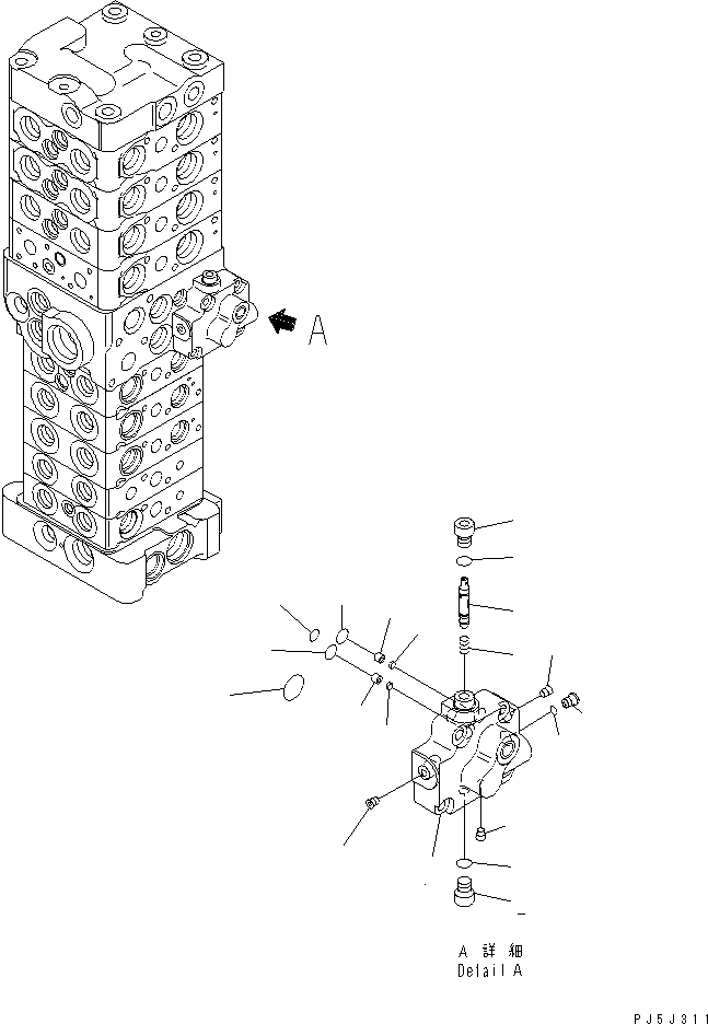 Komatsu parts book diagram for PC78MR-6 S/N 1001-UP (For North America): MAIN VALVE (9-VALVE) (20/25) (FOR BLADE)