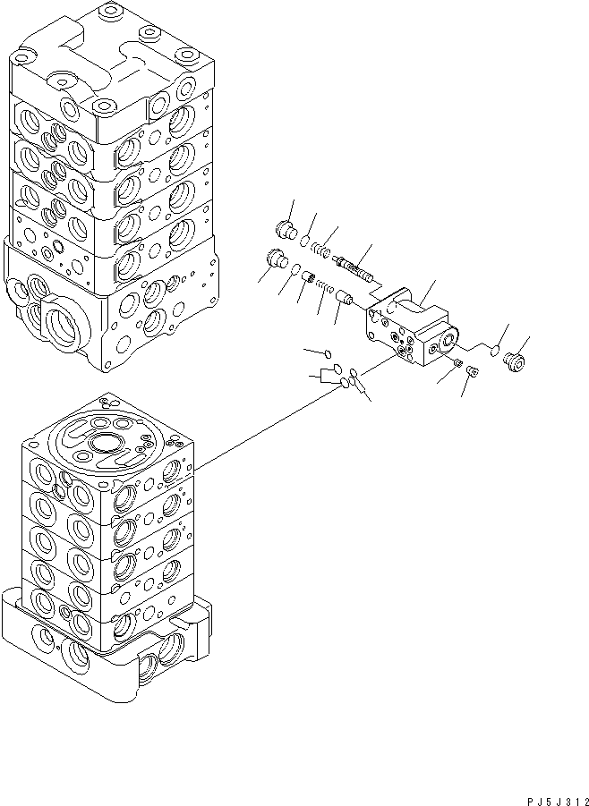 Komatsu parts book diagram for PC78MR-6 S/N 1001-UP (For North America): MAIN VALVE (9-VALVE) (21/25) (FOR BLADE)