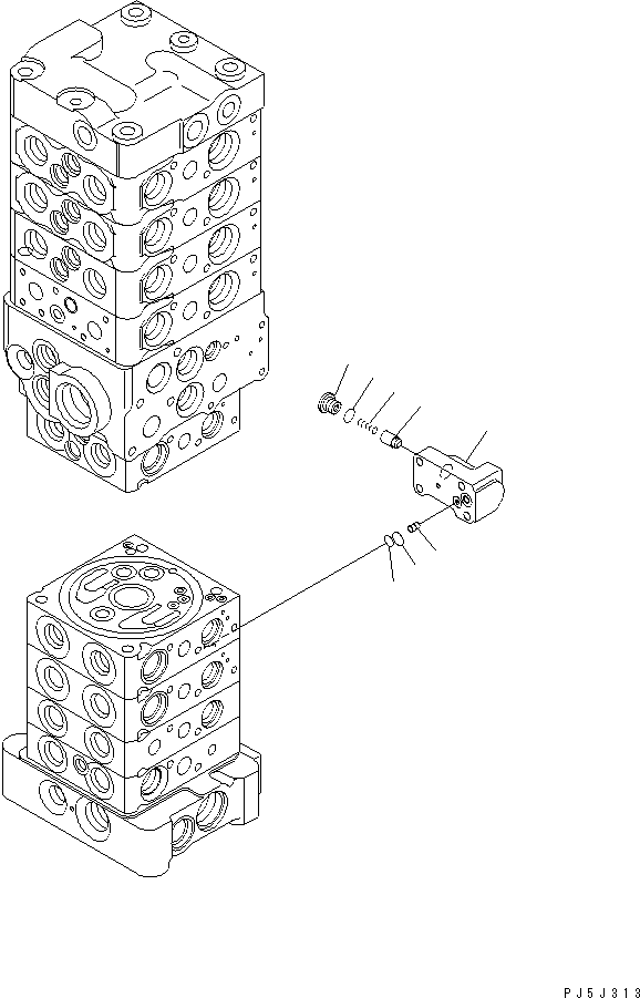 Komatsu parts book diagram for PC78MR-6 S/N 1001-UP (For North America): MAIN VALVE (9-VALVE) (22/25) (FOR BLADE) (WITH SERVICE VALVE)