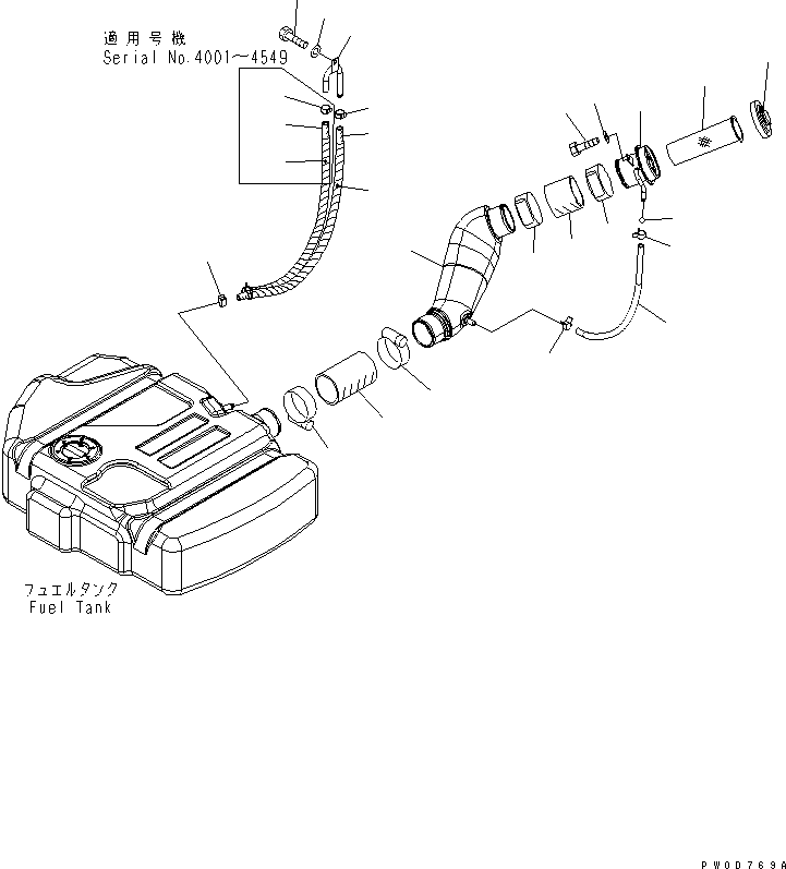 Komatsu parts book diagram for PC78US-6 S/N 4001-UP: FUEL TANK (SUB TANK)(#4001-4859)