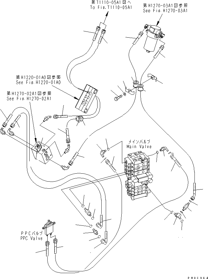 Excavators Komatsu / PC78US-6 S/N 4001-UP(pc78us0r) / ATTACHMENT LINE (ATTACHMENT LINE AND FLOOR LINE) (WITH SERVICE VALVE)(#4001-6500)(150300 : H1270-01A1)
