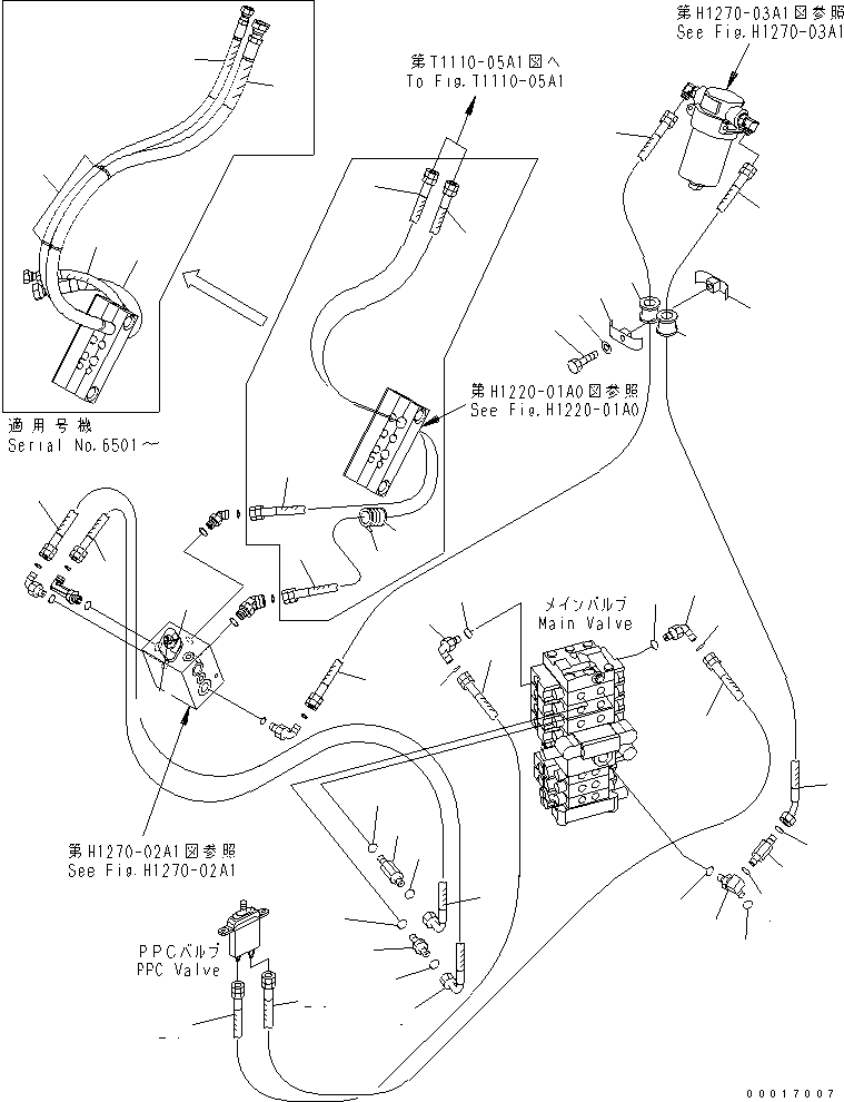 Komatsu parts book diagram for PC78US-6 S/N 4001-UP: ATTACHMENT LINE (ATTACHMENT LINE AND FLOOR LINE) (WITH SERVICE VALVE) (YELLOW)