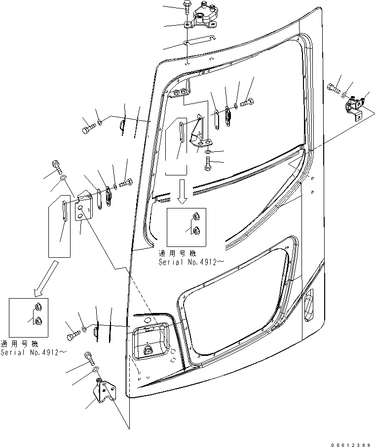 Komatsu parts book diagram for PC78US-6 S/N 4001-UP: OPERATOR'S CAB (DOOR ROLLER AND STRIKER) (WITH DOOR SASH)