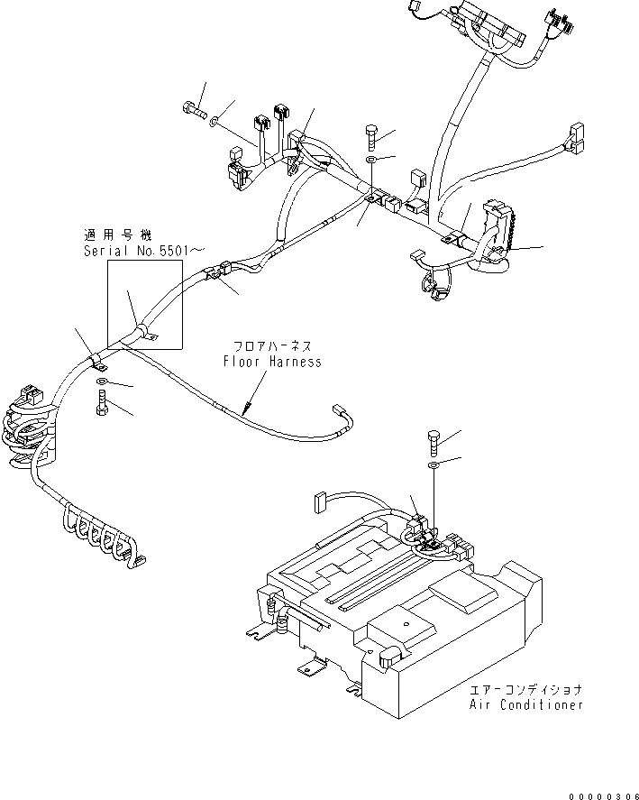 Komatsu parts book diagram for PC78US-6 S/N 4001-UP: FLOOR FRAME (HARNESS CLAMP)(#4001-6500)