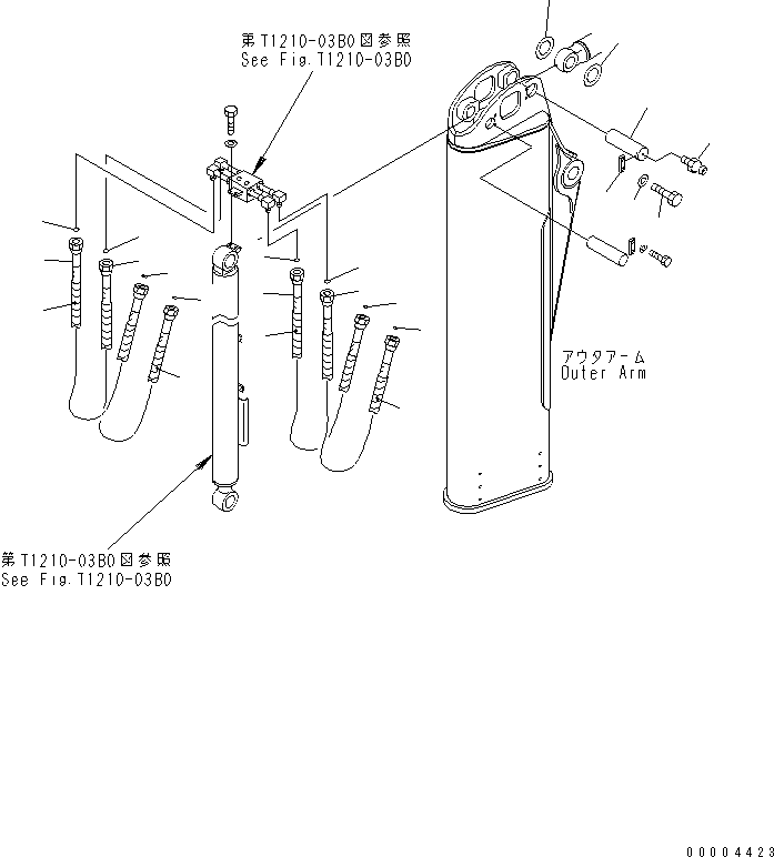 Excavators Komatsu / PC78US-6 S/N 4001-UP(pc78us0r) / ARM (PIN AND HOSE) (FOR SLIDE ARM) (BLUE)(#4001-6500)(360500 : T1210-04B0)