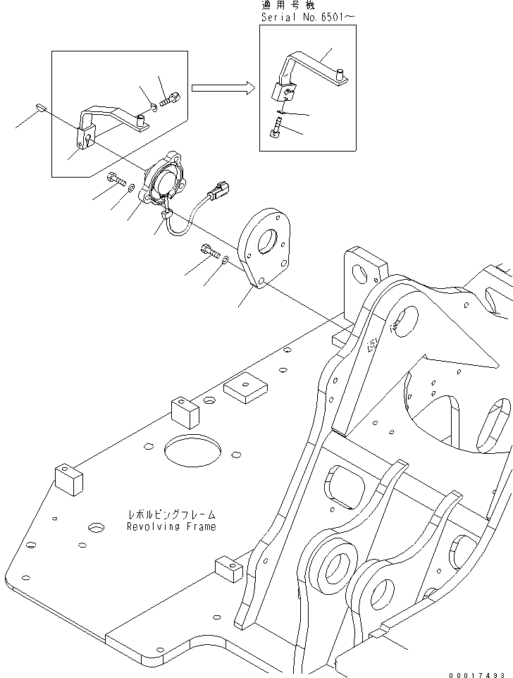 Komatsu parts book diagram for PC78US-6 S/N 4001-UP: ARM CRANE (BOOM FOOT PIN) (YELLOW)