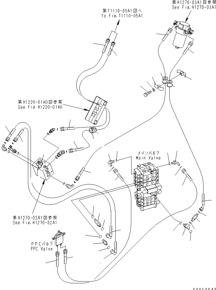 Excavators Komatsu / PC78US-6 S/N 4001-UP (For Norway)(pc78us1c) / ATTACHMENT LINE (ATTACHMENT LINE AND FLOOR LINE) (WITH SERVICE VALVE) (YELLOW)(#4001-6500)(150330 : H1270-01A2)