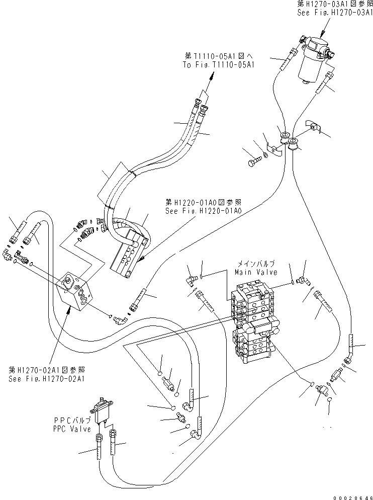 Excavators Komatsu / PC78US-6 S/N 4001-UP (For Norway)(pc78us1c) / ATTACHMENT LINE (ATTACHMENT LINE AND FLOOR LINE) (WITH SERVICE VALVE) (YELLOW)(#6501-)(150340 : H1270-01A2A)