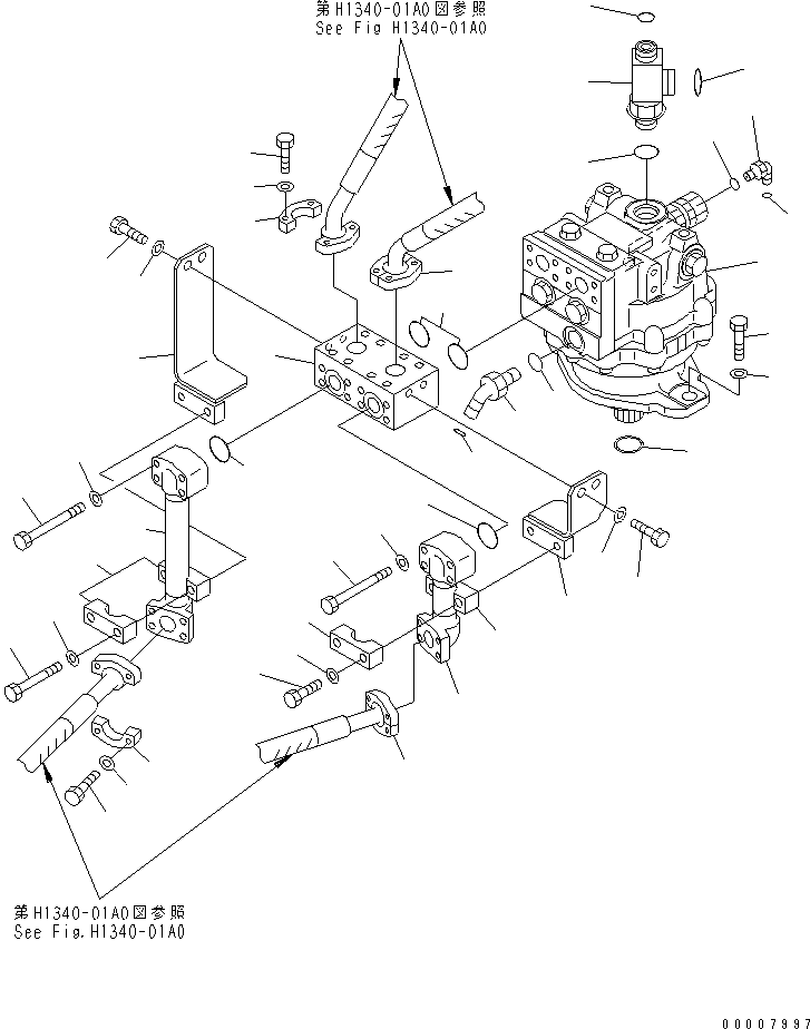 Komatsu parts book diagram for PC800-7 S/N 40001-UP (Overseas Version): SWING MOTOR (REAR) (WITH SERVICE VALVE)