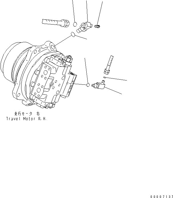Komatsu parts book diagram for PC800-7 S/N 40001-UP (Overseas Version): TRACK FRAME (TRAVEL PIPING) (MOTOR SIDE) (R.H.)