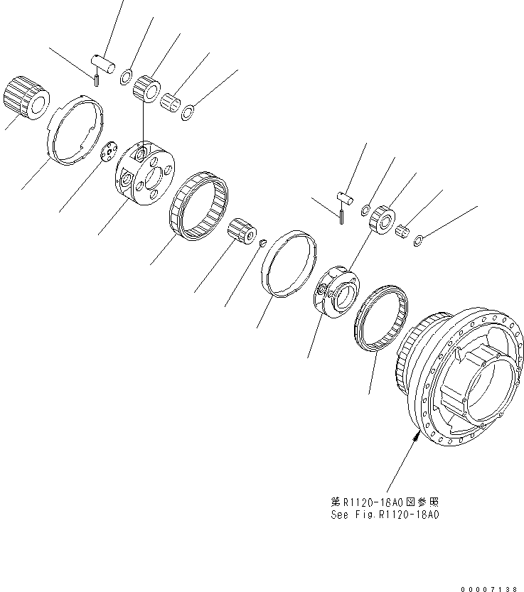 Komatsu parts book diagram for PC800-7 S/N 40001-UP (Overseas Version): TRACK FRAME (FINAL DRIVE) (1ST AND 2ND CARRIER) (R.H.)