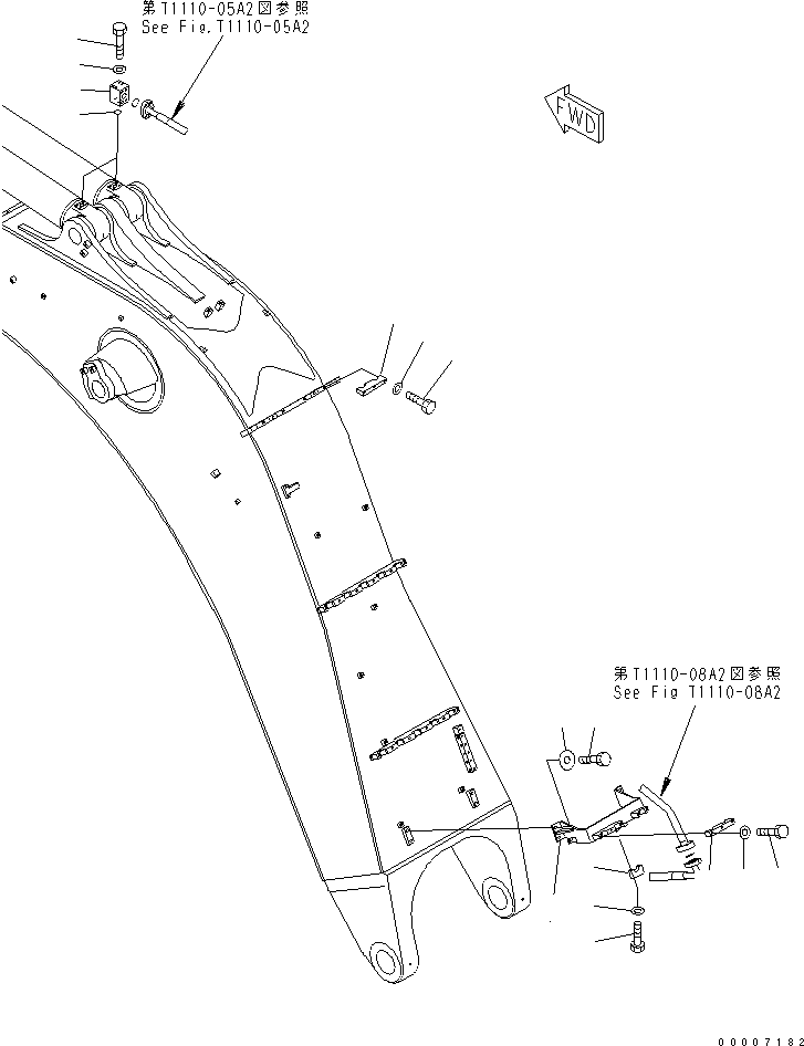 Komatsu parts book diagram for PC800-7 S/N 40001-UP (Overseas Version): BOOM (7.1M) (ARM CYLINDER PIPING) (2/2) (FOR BACKHOE)