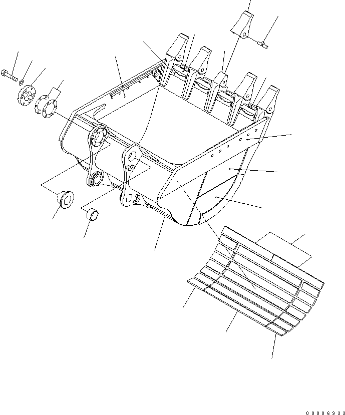 Komatsu parts book diagram for PC800-7 S/N 40001-UP (Overseas Version): BUCKET 4.3M3(CECE 3.8M3) ? 2150MM (HORIZONTAL PIN TYPE) (WITH WEAR PLATE)