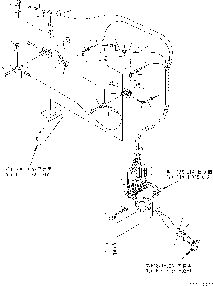 Excavators Komatsu / PC800LC-8K S/N K50001-UP(pc800lcu) / DRIFT PRIVENTIVE LINES (PILOT LINE) (STAND) (1/2)(005035 : H1240-01A0)